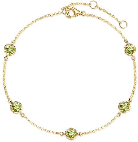 FANCIME Solide 14 Karat 585 Gelb Gold Armband mit Natürlichem Peridot Citrin Topas Granat Amethyst für Damen Mädchen - Armbandlänge: 17 + 3 cm