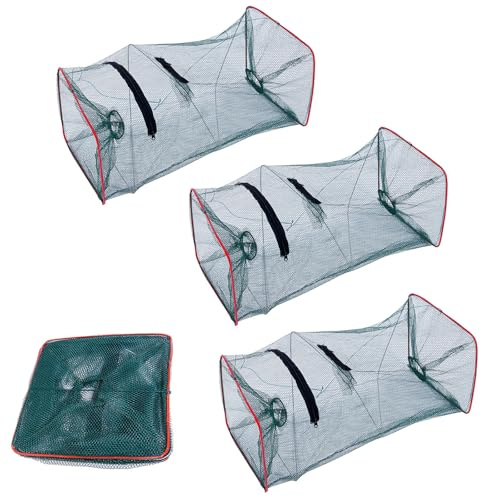 QCYFJZFU 3er-Pack Fischreuse Krebsreuse Aalreuse, Faltbar Köderfischreuse mit Futterbeutel, Reusen für Fischfang mit Rostschutzkante