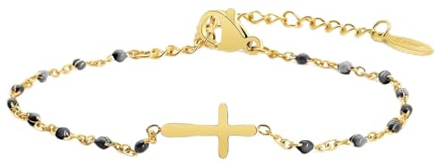 HMOOY Croce di Comunione Bracciale perline per le donne, cristiano in acciaio inox regolabile Bracciale amicizia coppia Bracciale battesimo Regali fortunato per le donne uomini