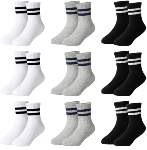 Moitiy 9 par strumpor, pojkar, barn, tennisstrumpor, barn, barnstrumpor, pojkar, flickor, elastisk bomull, unisex, strumpor, flerfärgad, 23-26 EU