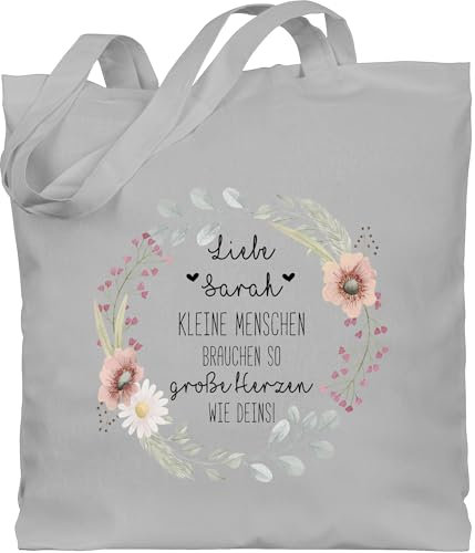 Baumwolltasche - Erzieher - Kleine Menschen brauchen so große Herzen wie deins | Erzieherin Geschenk | Tagesmutter Geschenke | Krippe Abschiedsgeschenk KiGa - Unisize - Hellgrau