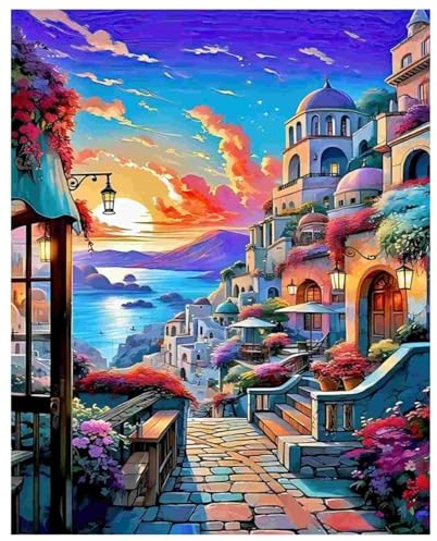 Daisen Art Peinture Numero Adulte, DIY Peinture Par Numero Adulte, Peinture Acrylique pour Adultes débutants Facile sur Toile Peinture Numero avec peintures et pinceaux, Paysage 40×50cm