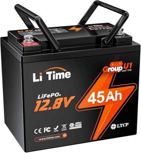LiTime 12V 45Ah LiFePO4 Lithium Batterie Gruppe U1 Größe, Niedertemperatur Abschaltschutz Lithium Akku, 45A BMS und Max. 15000 Zyklen,10 Jahre Lebensdauer