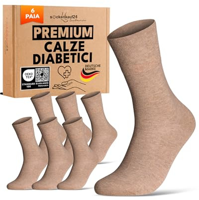 Chaussettes Diabetiques Homme 39-42 Femme Beige 97% Coton Lot de 6 Paires sans Elastique & sans Couture