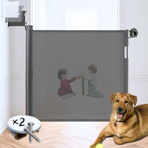 KOKOTTA Puerta Retráctil Seguridad Adhesivos o Tornillos -140cm- Barrera Extensible Bebés y Perros - Sin Taladrar. Sin Agujeros - Apta en Escaleras, Puertas, Pasillos (140CM-NEGRO)