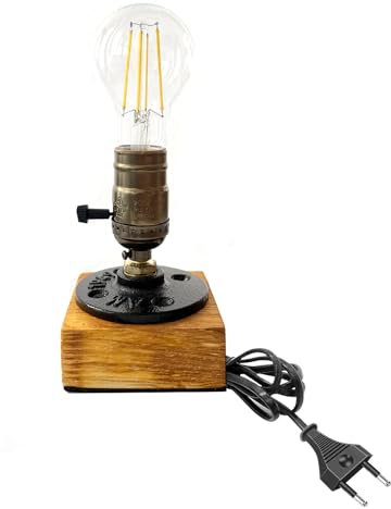 Y.W.Licht Lampada da tavolo con attacco E27, dimmerabile, cavo da 1,8 m, con interruttore a spina, attacco E27, con base in legno, per soggiorno, camera da letto, max. 60 W, lampada da comodino