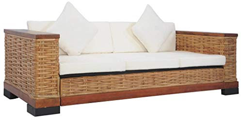 ShGaxin 3-Sitzer-Sofa mit Auflagen, Couch für Wohnzimmer, für Wohnungen, Loungesofa, Sofas & Couches, Relaxsofa, Braun Natur Rattan