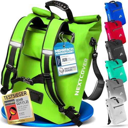 Nextcover® NEU 3in1 Fahrradtasche für Gepäckträger [PVC frei] - Gepäckträgertasche, Fahrradtasche Rucksack und Umhängetasche 25L I Fahrrad Tasche wasserdicht, Fahrradtaschen Gepäckträger