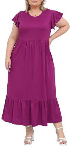 Moon Wood Robe Ete Femme Grande Taille Longue Boheme Manche Courte Casual Léger Fluide avec Poches