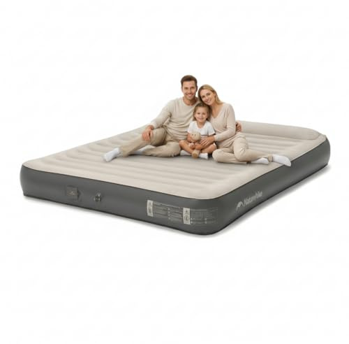 Naturehike Luftmatratze 1/2/3 Personen mit wiederaufladbarer elektrischer Luftpumpe 25cm Selbstaufblasbare Luftbett Premium-Gästebett Camping Heimgebrauch (3 Personen/200 x 180 x 25 cm)