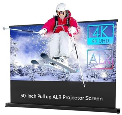 EHYSYN Motor-Leinwand Tragbare Projektor-Leinwand, hochziehbare Tisch-Projektionswand mit Ständer, für Ansehen von Filmen für das Camping-Büro im Freien Rollo-Leinwand(50 inch 16-9)