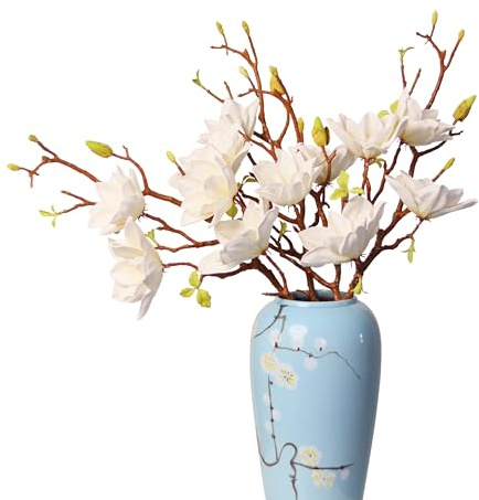 cn-Knight 3 Stück Künstliche Magnolien-Blütenzweige, 78,7 cm langer Stiel, Kunstblumen, Premium-Kunstblüten für Heimdekoration, Mittelstücke und Hochzeitsarrangements, Weiß