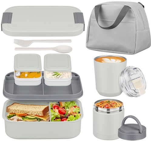 Large Bento Lunch Box Set for Adults Kids Women with 10.5oz Soup Thermo,Coffee Tumblers Men Girls Boys Teenagers Leak-Proof Lunch Food Containers with Lunch Bag