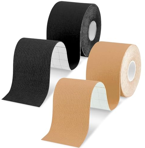 Brifantico Kinesiology Tape 2 Rolls (5cm x 5m) - Elastic Therapeutic Sports Tape for Sports, Exercise, Pain Relief and Injured Muscle Support, Waterproof, Breathable & Latex Free (Black+Beige)