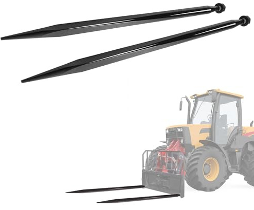 Wutist 47 Hay Bale Spear Pair 3000 lbs Capacity Fit for Skid Steer Tractors Loaders Buckets Cranes Bale Quick Attach Spike Forks Black Steel Powder Coated
