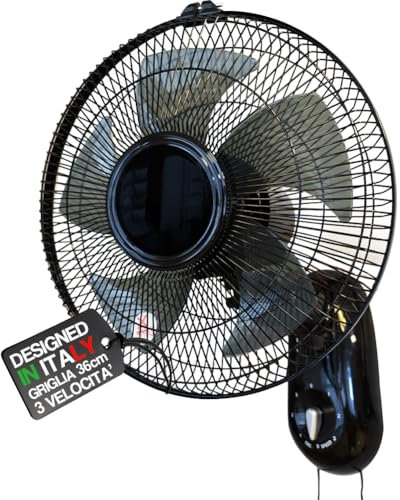 BAKAJI Ventilatore da Parete con Griglia da 36 cm e 3 Livelli di Velocità Selezionabili, Raffrescatore a Muro con 5 Pale in Polipropilene, 65 Watt di Potenza con Oscillazione Laterale Automatica
