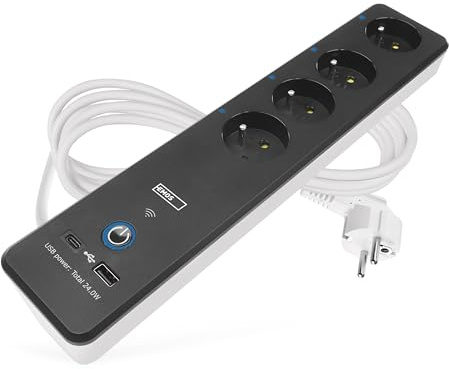 EMOS GoSmart - Ciabatta elettrica a 4 prese con WiFi e app - 2 m Smart Home WLAN French con 2 porte USB (USB-C, USB-A), interruttore, wattmetro e timer, compatibile con Alexa, Google Assistant