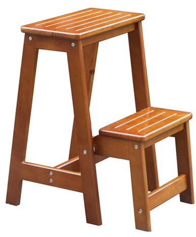 Silla de escalera de madera de 2 niveles, taburete plegable ligero para cocina, campamento y organización del hogar