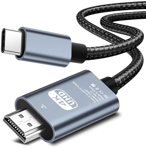 Quevati USB C auf HDTV Kabel 4K@30Hz 2M,USB Type C zu HDTV UHD Kabel Geflochten Thunderbolt 3/4 Adapter Kompatibel für Phone 16/15 Pro Max,Tabletten, Notizbuch