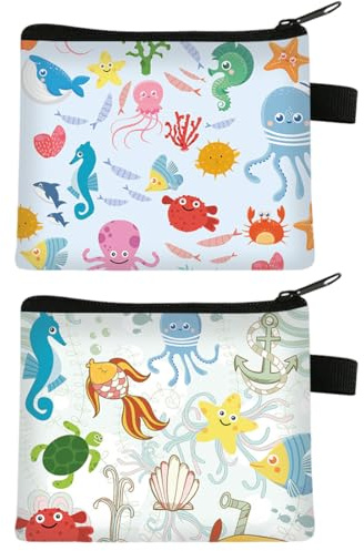 UIEXAY 2 Piezas Monedero Niño Niña Animales Del Océano Monedero Lindo De Dibujos Animados Con Diseño De Cremallera Animal Pequeña Cartera Tarjeta Llavero Cartera,Niña