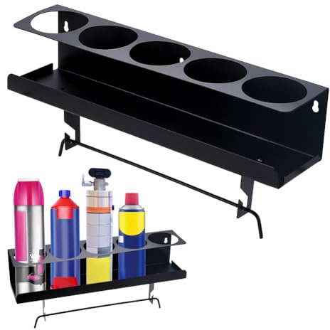 UNICRAFTALE 5 Hole Paint Bottle Storage Rack Iron Wall Mounted Spray Bottle Paper Towel Holder Steel Wall Mount Household Tool Storage Rack for Garage Craft Workspace and Home