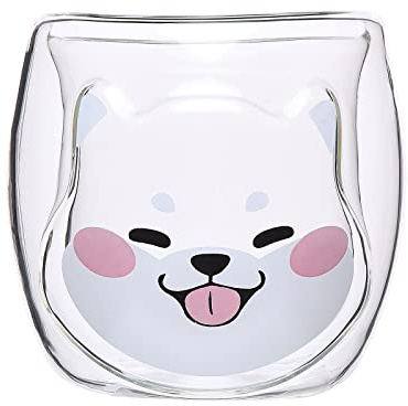 Pissente Cat Head Double Wall Cartoon Animal Premium Glass Mug, Tasse de café en Verre Borosilicate, Conception de Chat Mignon Cat Tasse Flottante, Verre en Verre en Verre en Toute