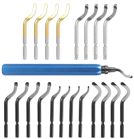 Nuangoo Strumento per sbavare 360° girevole–1 sbavatore manuale + 20 lame di ricambio HSS,cambio rapido senza attrezzi,impugnatura in alluminio antiscivolo,per metallo, plastica e stampa 3D