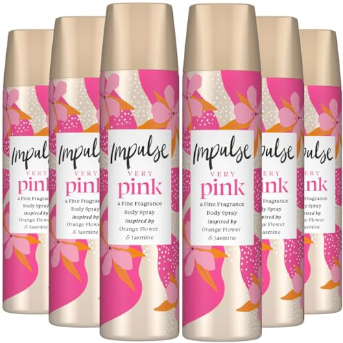 Impulse Body Spray, Very Pink, 75ml Pack of 6, Long Lasting Fragrance for Women, Everyday Fresh Deodorant Body Mist, Compact Travel Size, Sweet Floral Scent Spray
