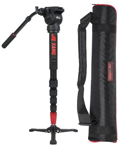JY0506 Monopiede professionale in lega di alluminio con testa fluida per fotocamera DSLR ILDC Videocamera DV Pocket Capacità di carico massima 4 kg Fotografia portatile Supporto a 3 gambe Stand e