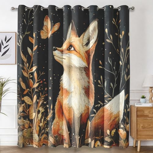 Genérico Cortinas Salon Zorro, Cortinas Dormitorio Animal de Dibujos Animados Decoracion Habitacion Ventana, Termicas Aislantes, con Anillas, 140x260 2 Piezas (An X Al) L-C&22