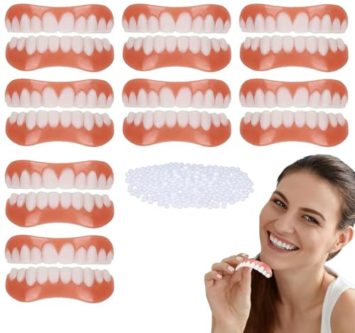 YUPZAR 8 Pares Dientes de Carillas Cosméticos, Dientes Postizos Temporales, con Cuentas Adhesivas Térmicas para La Reparación Temporal de Problemas Dentales