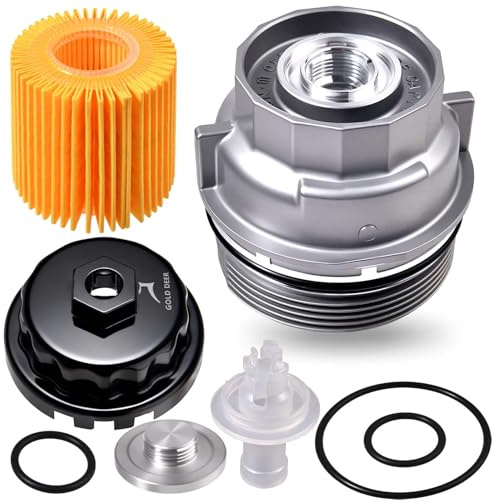 GOLD DEER Oil Filter Housing Cap Assembly Kit for Toyota, Lexus, and Scion vehicles Aluminum Oil Filter with Wrench Drain Plug Replace 15620-31060, 1562031060, 15643-31050, 1564331050, 04152-YZZA1