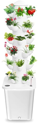 Chiusuet Sistema de cultivo hidropónico, kit de sistema de jardín vertical para interiores de 30 plantas, torre de cultivo hidropónico con tanque de 10 L y nivel de agua visual, kit de germinación