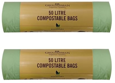 2 x Rolls Of 50L Compostable Food Waste Caddy Bags - Pack Of 10 Biodegradable Outdoor Caddy Bin Liners - Bags For Food & Organic Waste - Kitchen Bin Liner.