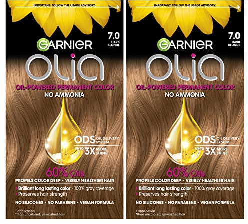Garnier Hair Color Olia Ammonia-Free Brilliant Color Oil-Rich Permanent Hair Dye, 7.0 Dark Blonde, 2 Count (Packaging May Vary)