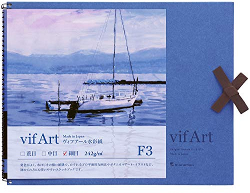 Maruman VifArt Watercolor Artbook- Premium Fine Watercolor Paper, Natural White, F3, 9.02 x 11.57, 15 Sheets/ 30 Pages, Reinforced Cover Sketchbook for Watercolor & Mixed Media, Blue