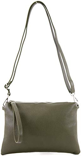 modamoda de T186 Damen Leder Clutch Umhängetasche Abendtasche handmade in Italy, Farbe:Olivgrün