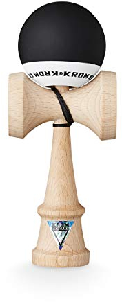 KROM Kendama POP Rubber Schwarz - aus zertifiziertem Buchenholz - Hohe Holzqualität - Für Anfänger und Profis - Pack : Ersatzschnur + Stickers