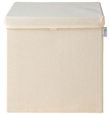LIFENEY Aufbewahrungsbox mit Deckel in Beige I Faltbare Spielzeugbox passend für Würfelregale I Ordnungsbox für das Kinderzimmer I Aufbewahrungskorb Kinder