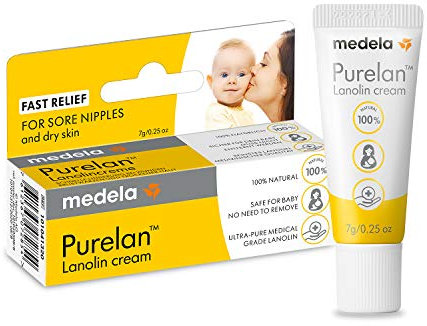 Medela Purelan 100% natürliche Creme, 100% Lanolin, 7 g, ideal für Brustwarzen und trockene Haut der ganzen Familie