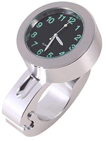 Motorradlenkeruhr, Motorrad Fahrrad Uhr Universal wasserdichte Lenkerhalterung Uhr Glow Watch Lenkerthermometer Motorraduhr Lenker Uhr für Motorräder, Elektrofahrzeuge(Silber)