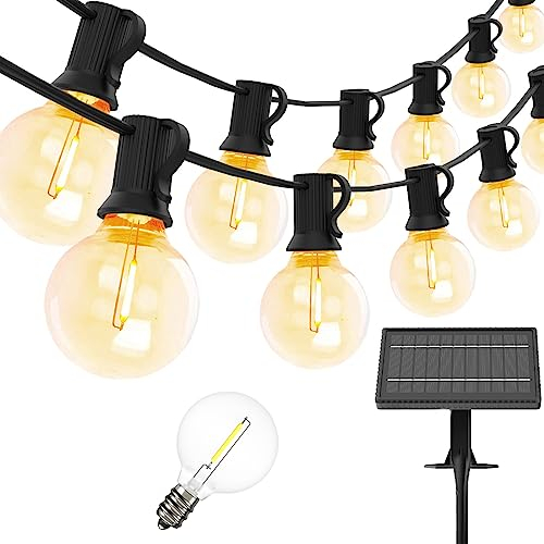 Yuucio Catena di luci a energia solare per esterni, 15 m, per esterni, 25 + 1 lampadine in plastica, impermeabile, IP44, per esterni, giardino, terrazza, alberi, feste, 2700 K, bianco caldo