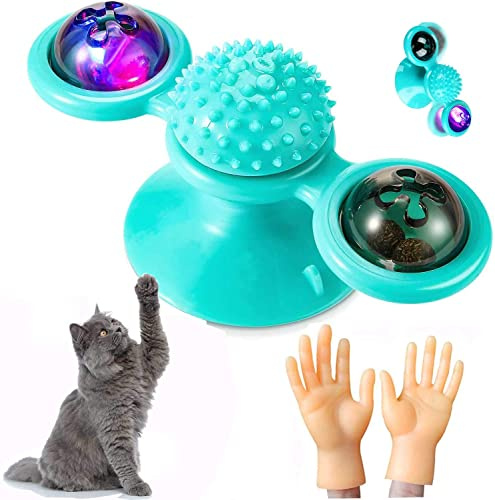 CHONGTA Windmill Cat Toy for Indoor Cats Interactive Cat Catnip Toy Funny Kitten Toys Cat Toothbrush Toy Cats Hair Brush Turntable Massage Scratching Tickle Toy with Suction Cup
