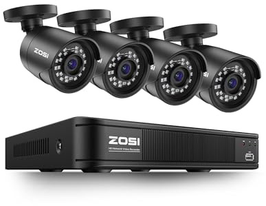 ZOSI 8CH 5MP 3K Lite Surveillance Wired Security Camera System with AI Human Vehicle Detection, 8 Channel H.265+ DVR and 4 x 1080p Bullet Camera Outdoor, 80ft Night Vision, IP66(No HDD Included)