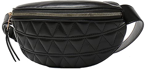 Bauchtasche Damen Gürteltasche Stylisch Hüfttasche Leder Hip Bag Waist Pack Fanny Mode Wasserdicht Geldbörse Taschen für Damen Party Festival Sport Outdoor Travel Wandern(Schwarz