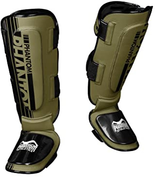 Phantom Schienbeinschoner mit Spannschutz, Kampfsport, MMA, Kickboxen, Muay Thai (L/XL, APEX Hybrid - Army)