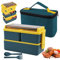 Bento Lunch Box with Spoon Fork, Stackable 2 Layer 3 Compartments Leak Proof Bento Box with Insulated Bag and Cutlery, 1400ml Bento Box Microwave and Dishwasher Safe for Adults Kids Students Office