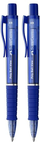 FABER-CASTELL - Bolígrafo Poly Ball View azul almirante, 2 unidades | Mina XB recambiable, apta para documentos oficiales, forma triangular ergonómica para una escritura cómoda