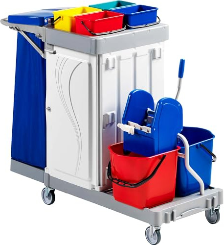 kaiserkraft | Reinigungswagen Poly III | 2 x 15-l-Eimer | 4 x 4-l-Eimer | mit abschließbaren Türen