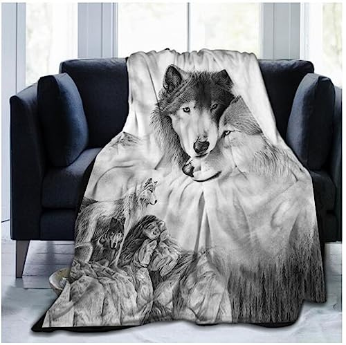 SSTREE Wolf Throw Blanket for Men Boys, Super Soft Flannel Fleece Blankets Wolf Lovers Birthday Gifts, for Graduation Father's Day Travel Sofa Bed (Wolf-W, 40x50)